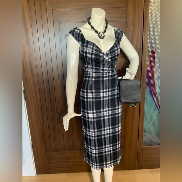 ROCK STEADY Dress, 50's Bodycon, on/off shoulder, Sz L - Picture 2 of 13